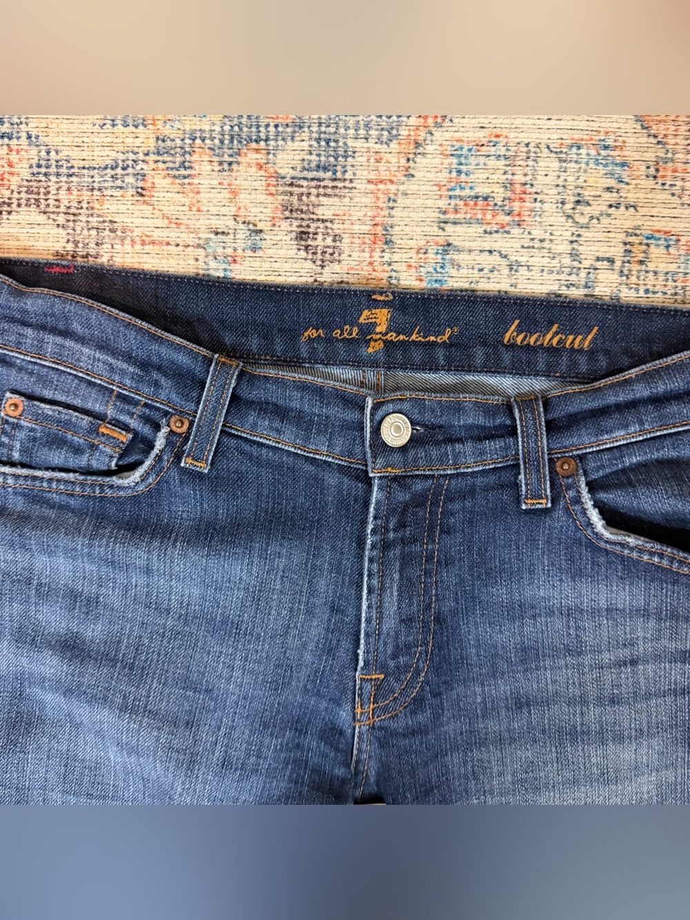 7 For All Mankind Jeans 32 Y2K Bootcut Flare Made USA Dark Wash Stretch - Picture 5 of 13